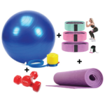 Fabric Resistance Bands + Gym Fitness Ball + Yoga Mat + 2kg Aerobic Dumbbells